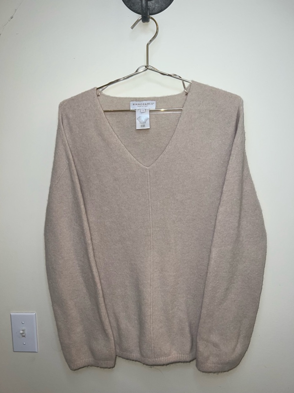 Bianco & Blu Alpaca Wool Blend Sweater Made In‎ Italy Beige V Neck M